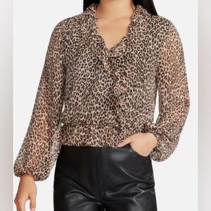 Steve Madden Women's Ruffled Chiffon Animal Print Blouse Size L